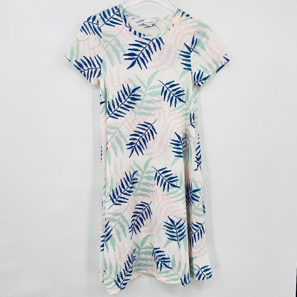 Lularoe Size XXS White Short Sleeve Tropical Leaf Print Carly Tunic Dress